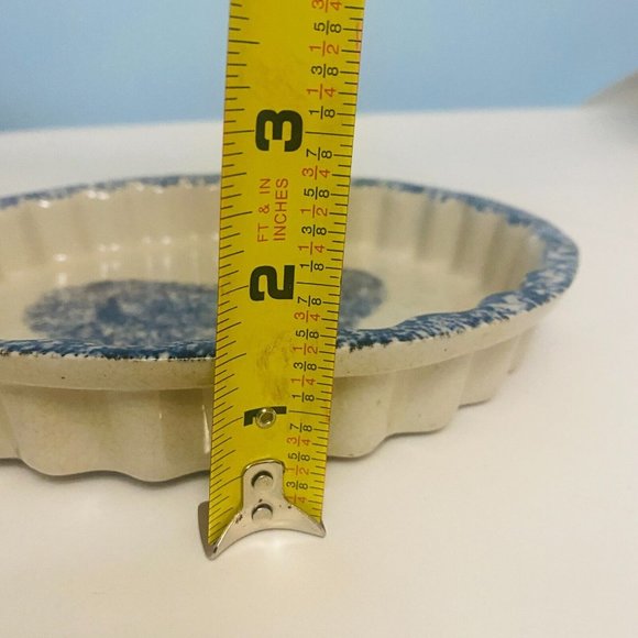 Vintage Flat Earth Pottery Spongeware Heart Baking Pie Dish Fluted Edges 1988 - Picture 4 of 6